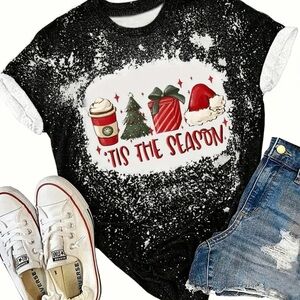 Women’s Christmas Black short sleeve t-shirt “Tis the Season” Size XL.